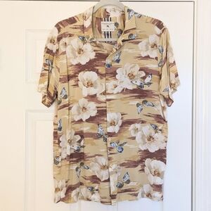 Denim & Flower Brown Hawaiian Shirt Floral Large